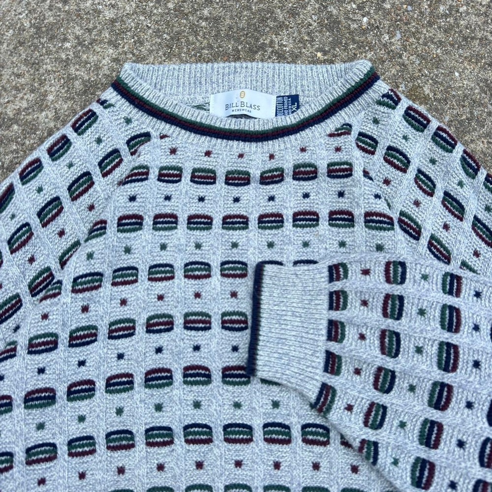 Vintage 90s Bill Blass Textured Knit Sweater Cotton Usa Made Cozy Mens Size XL